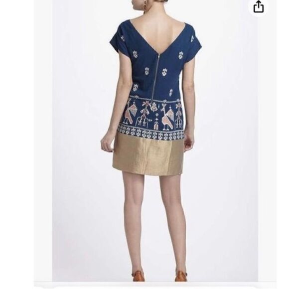 Anthropologie Floreat Dress, 0. Navy and Gold. Lovely - Picture 2 of 13